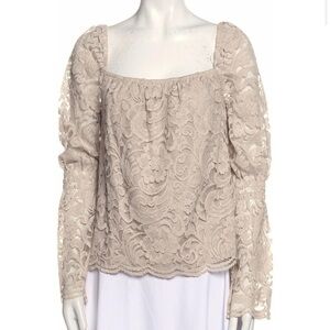Cupcakes & Cashmere Blouse Cream Size Small NWT Lace Cottagecore Long Sleeve